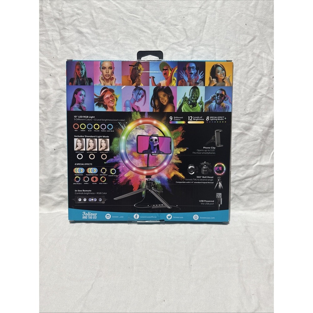 Bower 10" RGB Mobile Selfie Ring Light Studio Kit with Special Effects - Picture 3 of 6
